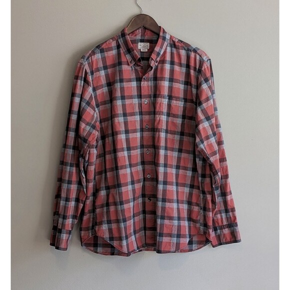 J.Crew Size Large Red Gray Plaid Shirt Tailored By Button Down Long Sleeve L - Picture 1 of 4